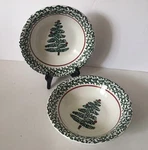 Pair Of Furio Italy FU05 Spongeware Christmas Tree Salad Or Soup Bowls 8". Fixed Price $10.99.