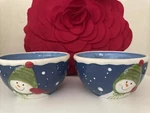 Two St. Nicholas Square Days 28OZ Soup Cereal 6.25" Bowl Snowman Green Hat. Fixed Price $29.99.