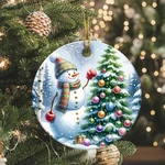 Snowman Ornaments Pine Round Ceramic Christmas Keepsake Decor F.... Fixed Price $17.63.