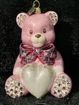 Jay Strongwater Baby's First Christmas Teddy Pink Glass Ornament No Box. Fixed Price $100.00.