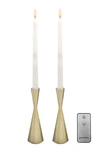 Lumabase Battery Operated Wick Flame Taper Candles W/ Metal Holders Set Of 2. Fixed Price $30.00.