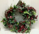 Frontgate Grandinroad Newberry Holly Bell Christmas Ornament Wreath 32" 46431. Fixed Price $79.99.