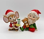 Vtg Homco Christmas Figurines Set Of 2 Santa Mouse 5405 Elf With Teddy Bear 5618. Fixed Price $17.59.