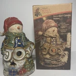 Kirkland Potters Garden Snowman Joy Candle Holder Ceramic Christmas 8" W/ Box. Fixed Price $15.80.