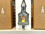 Pottery Barn Galvanized Village Stocking Holder Double Story House Lit Chapel. Fixed Price $61.49.
