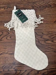 House & Garden Christmas Stocking White Cream Check Macrame Tasseled 8 X 22. Fixed Price $19.00.