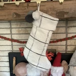 Hearth & Hand Magnolia Winter, White Gray Stripe Christmas Stocking Target Poms. Fixed Price $34.95.