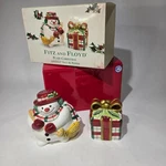 Fitz And Floyd Plaid Christmas Salt & Pepper Shaker Snowman Present 2063/127 Nos. Fixed Price $12.95.