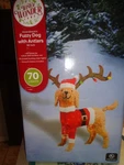 Santa Fuzzy Dog With Antlers 32IN Light Up Yard Christmas Holiday Decor Nib. Fixed Price $54.95.