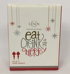 Lenox Eat Drink & Be Merry Set Of 2 Wine Spirits Bottle Stoppers Xmas Holiday. Fixed Price $14.99.