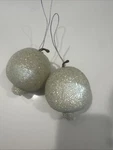 (lot Of 2) 3" Snow Beaded Fruit Christmas Hanging Ornament Holiday Pomegranate. Fixed Price $13.50.