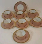 Set Fitz & Floyd "versailles"dusty Rose Gold Trim 7 Teacup 8 Saucers Japan Notes. Fixed Price $53.99.