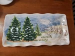 Christmas Platter Tray, Ceramic, Pinesville By Maxcera, Snow, Trees - 9" 17". Fixed Price $24.99.