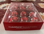 (2) Crate & Barrel Red Glass Glitter Dots Christmas Ornament Placecard Holders. Fixed Price $15.00.