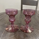 Wv Specialty Iridescent Pink Glass Handblown Candlesticks Pair Holders. Fixed Price $35.99.