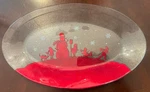 Serving Plattre Winter Scene Snowman Children Grasslands Road Glass. Fixed Price $14.00.