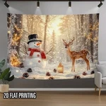 39 X 59 Holiday Wall Banner Festive Christmas Snowman & Deer Winter Forest. Fixed Price $19.99.