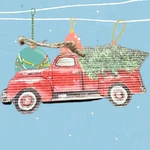 Red Truck With Christmas Tree Ornament Chunky Farmhouse Rustic Lodge Country 6". Fixed Price $10.20.