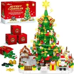 Advent Calendar 2025 Christmas Tree Building Toy Set With Led Light, 24 Days. Fixed Price $77.99.