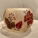 Transpac Frosted Crackle Glass Fall Leaves Design Bowl Vase Candle Holder. Fixed Price $33.00.