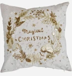 Mushrooms & Foliage Magical Christmas Wreath, 18" Square Pillow Gold Cream Nwt. Fixed Price $21.99.