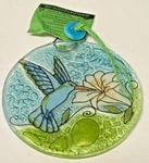 Sun Catcher Bule Humming Bird Ornament Hand Made Recycled Glass Ecuador Pampeana. Fixed Price $12.99.
