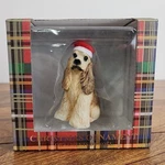 Sandicast Christmas Ornament Cocker Spaniel Dog With Santa Hat 3.5" Tall Buff. Fixed Price $14.99.