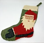 Merry Santa Latch Hook Christmas Stocking Wool Velvet Green 16" Retro. Fixed Price $18.88.