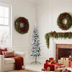 Christmas Tree Decor Slim Artificial Half Xmas With Flocked Snow Vidaxl. Fixed Price $40.99.
