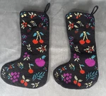 Vintage Crate & Barrel Hand Needlepoint Black Wool Christmas Stocking Fruit. Fixed Price $49.99.