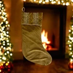 Elegant Santas Best Gold Velvet Beaded Christmas Stocking 21" Holiday. Fixed Price $15.99.
