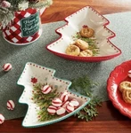 The Pioneer Woman Holiday Cheer Tree Server Set 2 Stoneware Serving Dishes Trays. Fixed Price $34.00.
