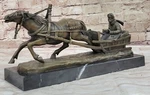 Bronze Sculpture Man In Sleigh Pulled By Horse Home Office Decoration. Fixed Price $299.50.