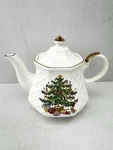 All The Trimmings White Lattice Christmas Tree Teapot Gold Tone Japan Vtg. Fixed Price $15.99.