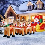 Domkom 12' Christmas Inflatable Santa Claus On Sleigh Five Reindeer 5PC. Fixed Price $119.00.