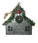 Rustic Tin Barn Ornament Silver Galvanized Metal Christmas Wreath Garland 3.5". Fixed Price $11.39.