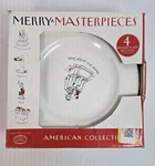 Vtg Merry Masterpieces Christmas Theme Dessert Plate Set Of 4 First Edition 1999. Fixed Price $28.00.