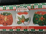 3 Christmas Tea Light Holders Holiday Collection Porcelain World Bazaars Inc. Fixed Price $7.90.