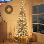 Prelit Slim Christmas Tree Artificial Pine W/ Warm Lights Holiday Decor. Fixed Price $213.85.