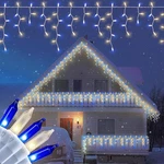 200CT Blue&clear Mini Icicle Christmas Lights, 23FT White Wire Incandescent Bul. Fixed Price $24.99.