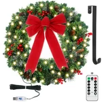 24" Prelit Christmas Wreath With Led Warm White Lights For Front Door Decoration. Fixed Price $39.86.