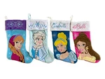 Lot Of 4- 19IN Disney Princesses Cinderella Belle Ana Elsa Christmas Stockings. Fixed Price $53.00.