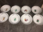 Merry Brite Vintage Christmas Bowls Porcelain Set Of 8 Santa Reindeer Tree Gift. Fixed Price $39.95.