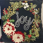Pier Embroidered Christmas Holiday Throw Pillow Holly Berry Joy Wreath 16". Fixed Price $14.76.