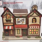 Holiday Time Pizza Tacos Burgers Vintage Victorian Christmas Village Light Up. Fixed Price $50.00.