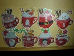 8 Bright Coffee "christmas Mugs" Coasters, Non-slip Wooden Bottoms With Holder. Fixed Price $9.95.