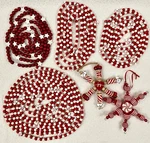 Vintage Red White Wood Bead Christmas Garland W/ Candy Canes, Stars 36 Ft Total!. Fixed Price $59.99.