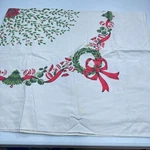 Vintage Printed Cotton Tablecloth 70X60 Red Wreath Holiday Christmas Rectangle. Fixed Price $25.00.
