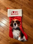 Heart My Beagle- Dog- Red Satin- Pet- Christmas Holiday Stocking- 18". Fixed Price $10.00.