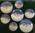 Fs Thomson Pottery Winter/xmas 'snowman' Dinner/salad Plates/bowl-set Of 2+EXTRA. Fixed Price $19.99.